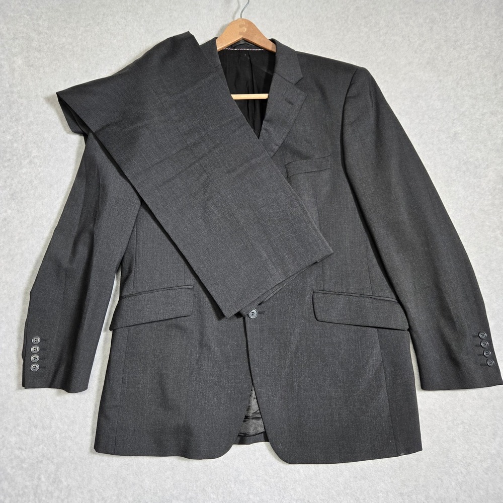 Marks and Spencer Autograph Suit Mens 42M 38W 31L Charcoal Gray Wool Blend 3-Btn